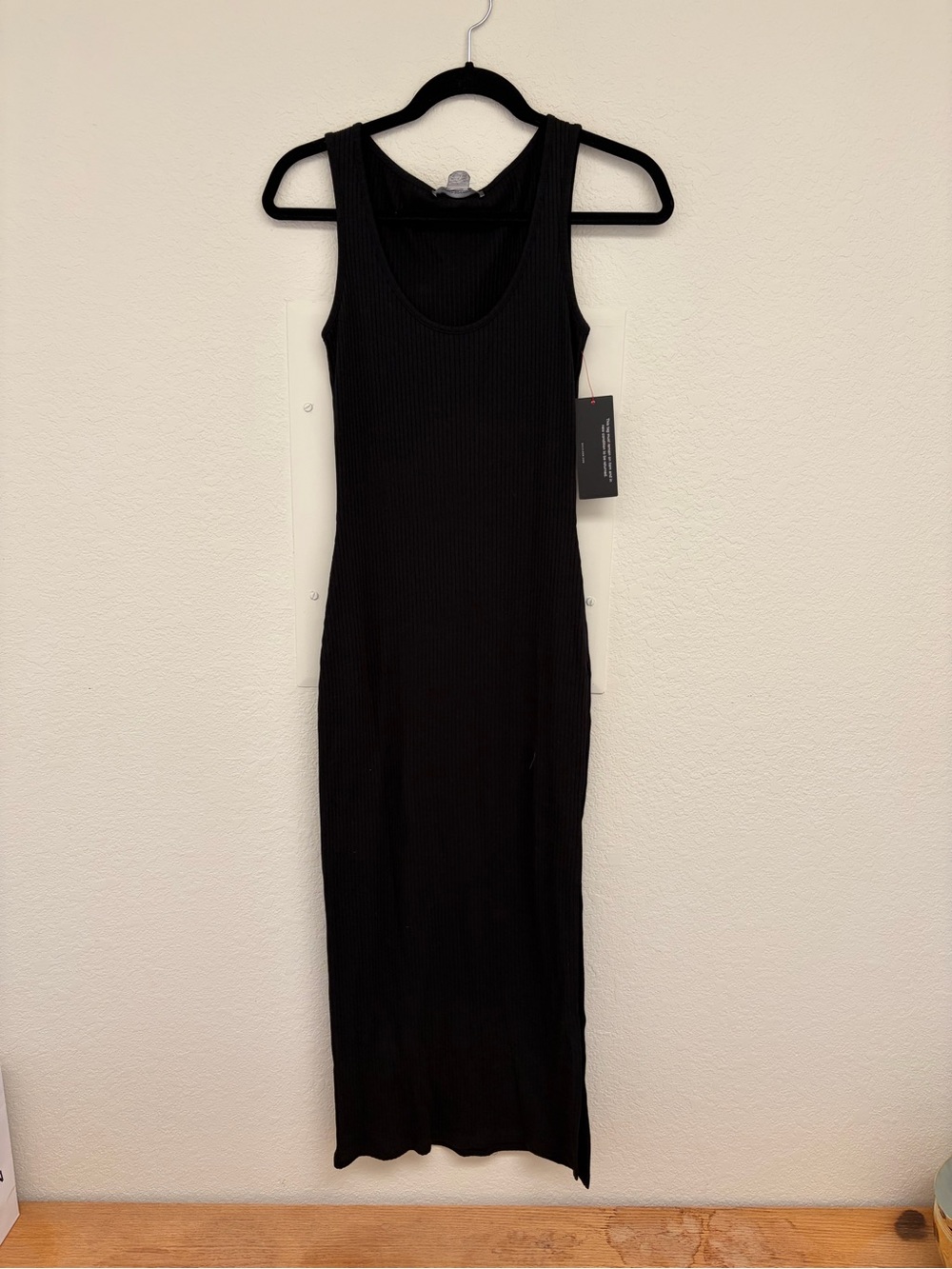 French Connection Black Ribbed Sleeveless Midi Dress